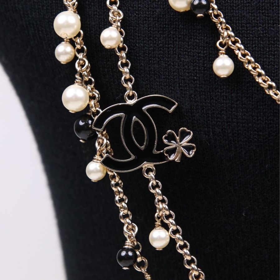 Chanel 12年珐琅四叶草珍珠多元素多层项链毛衣链-14