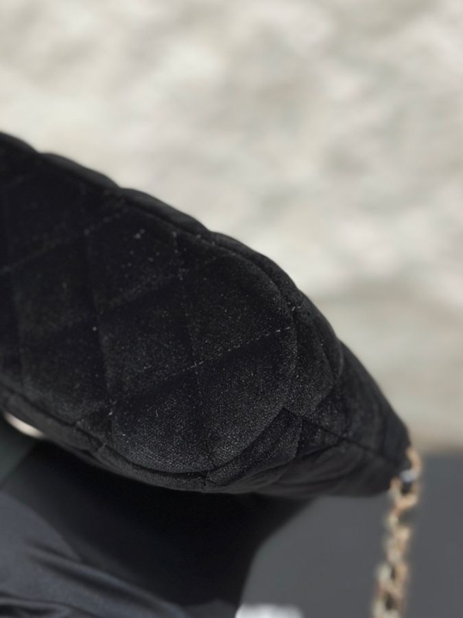 99新 Chanel香奈兒 黑色金扣 手提絲絨貝殼包鏈條包 小號-4