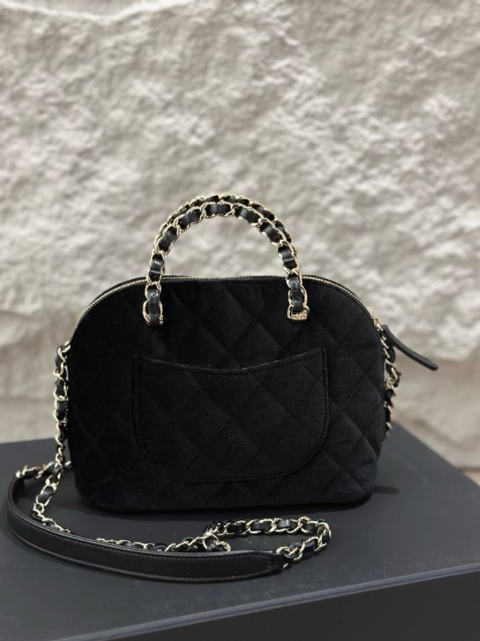 99新 Chanel香奈兒 黑色金扣 手提絲絨貝殼包鏈條包 小號-5