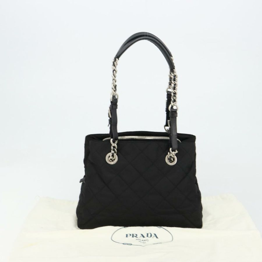 【日本直送】PRADA 尼龍黑色銀色鏈條單肩包 Auth 184635V-11