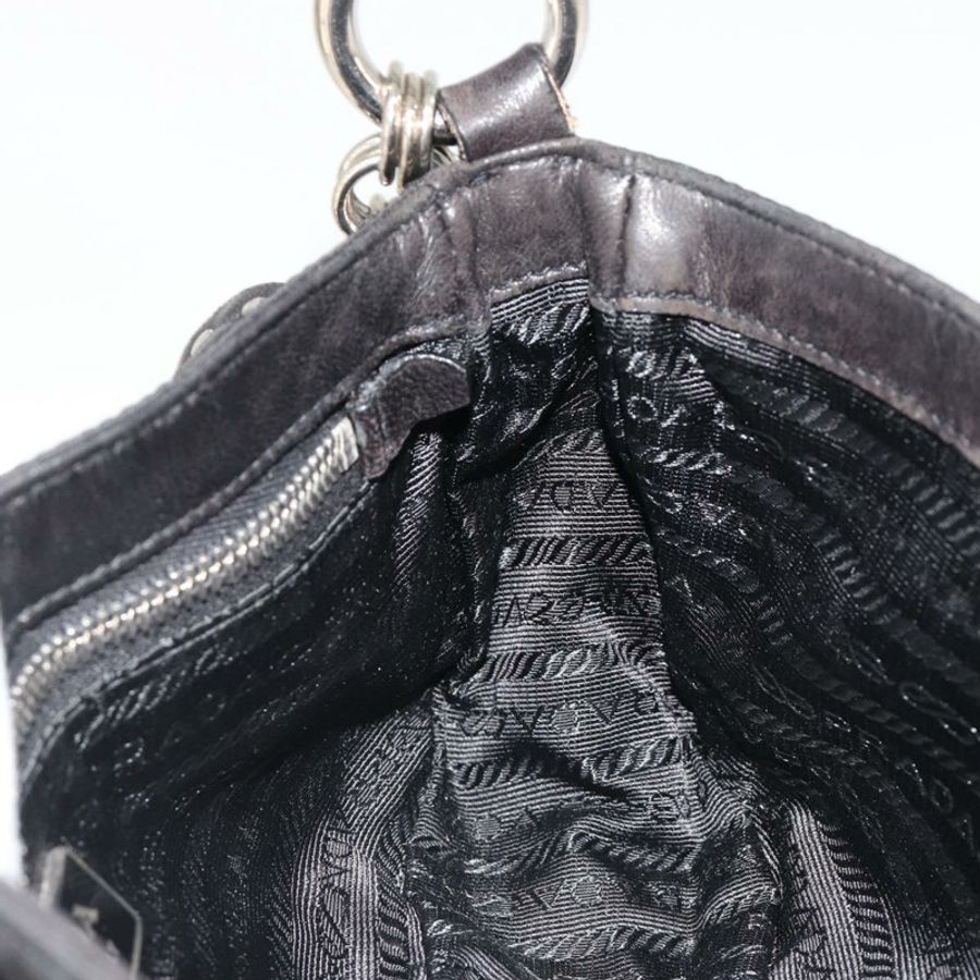 【日本直送】PRADA 鏈條單肩包 皮革 黑色 銀色 正品 184821V-20