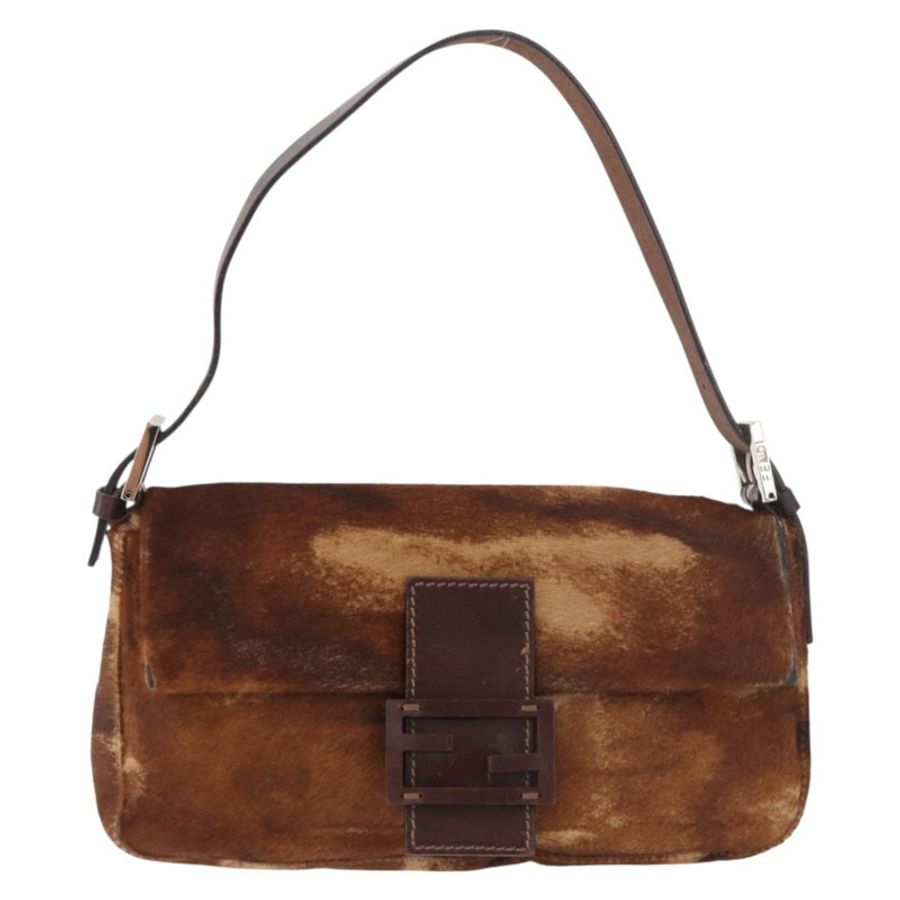 【日本直送】FENDI Mamma Baguette 肩背包 Harako 皮革 棕色 銀色 正品 185431SAV-12