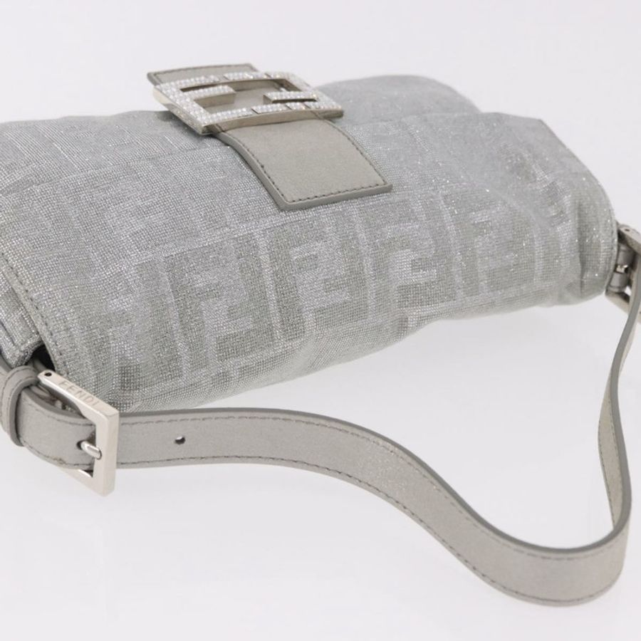 【日本直送】FENDI Zucca 帆布 Mamma Baguette 水鑽肩包 銀色 正品 am11868SM-5