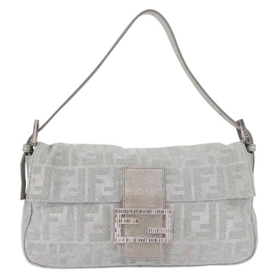 【日本直送】FENDI Zucca 帆布 Mamma Baguette 水鑽肩包 銀色 正品 am11868SM-12