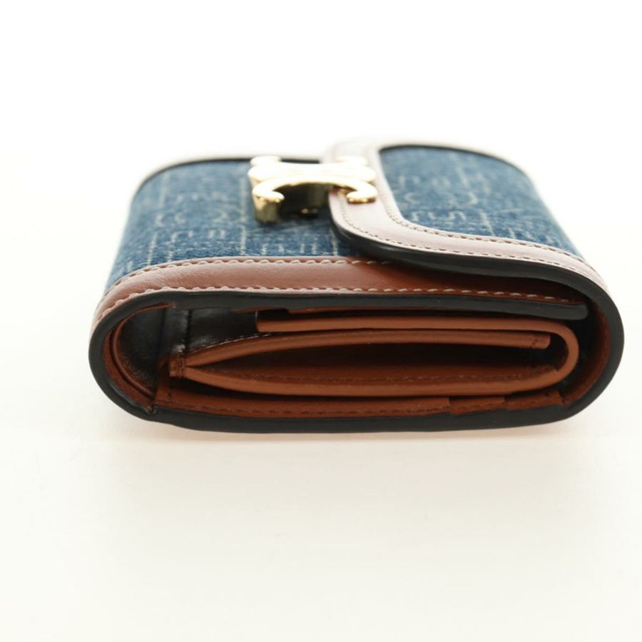 【日本直送】CELINE Triomphe 皮夾 牛仔藍 金色 正品 184693M-3