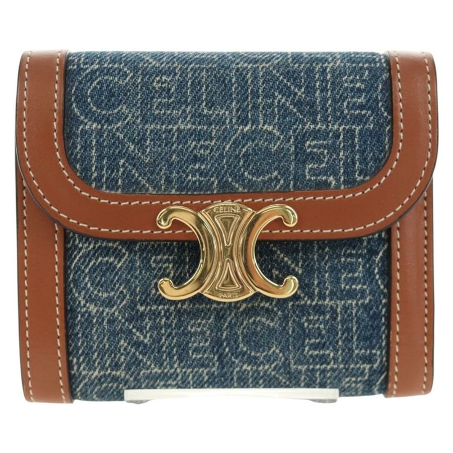 【日本直送】CELINE Triomphe 皮夾 牛仔藍 金色 正品 184693M-12