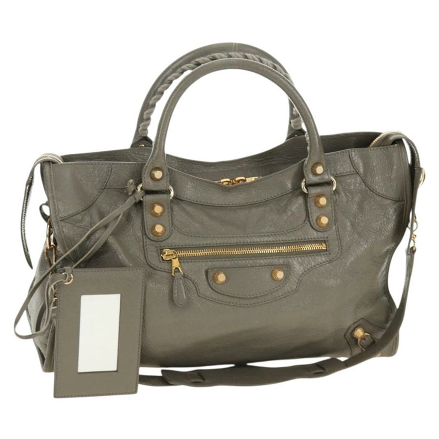 【日本直送】BALENCIAGA Giant City 手提包,皮革材質,兩用,灰色/金色,貨號 281770,正品號 184362M-0