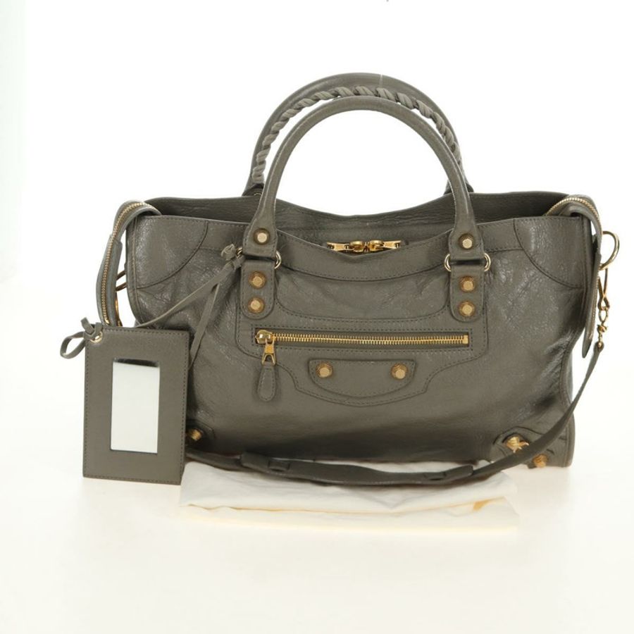 【日本直送】BALENCIAGA Giant City 手提包,皮革材質,兩用,灰色/金色,貨號 281770,正品號 184362M-11