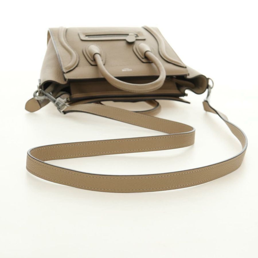 【日本直送】CELINE Luggage Nano Shopper 手提包 皮革 2way 米色 銀色 正品 BA13413V-8