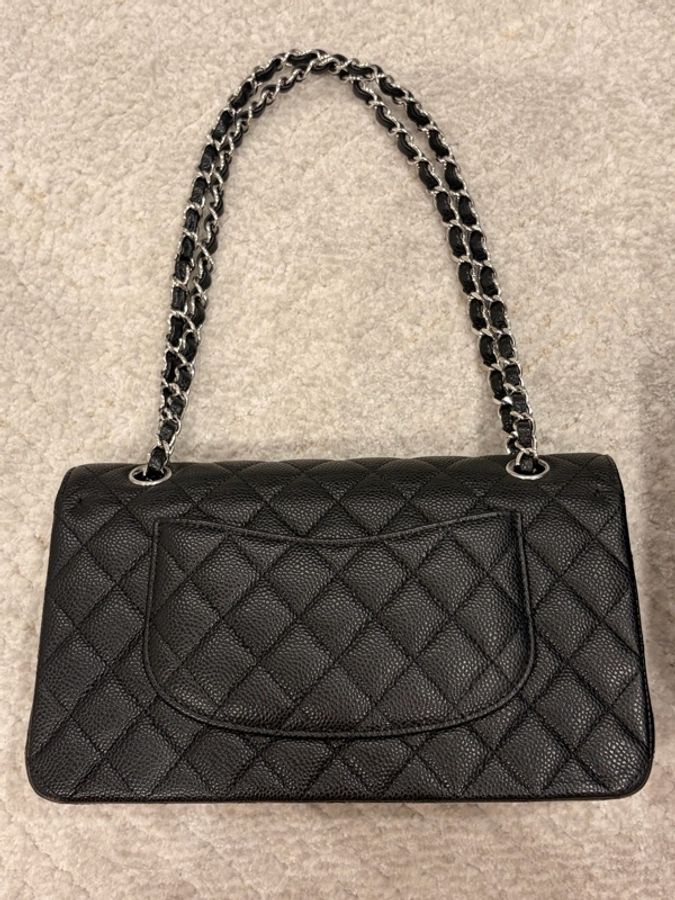 CHANEL Classic Flap Medium 25 黑色荔枝皮銀扣 CF經典中號 全配件-10