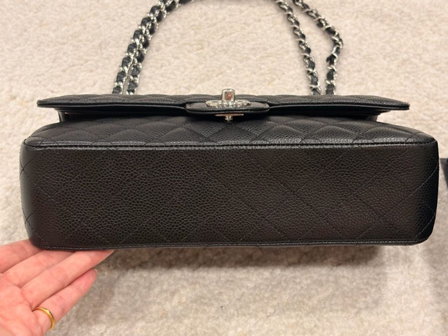 CHANEL Classic Flap Medium 25 黑色荔枝皮銀扣 CF經典中號 全配件-12