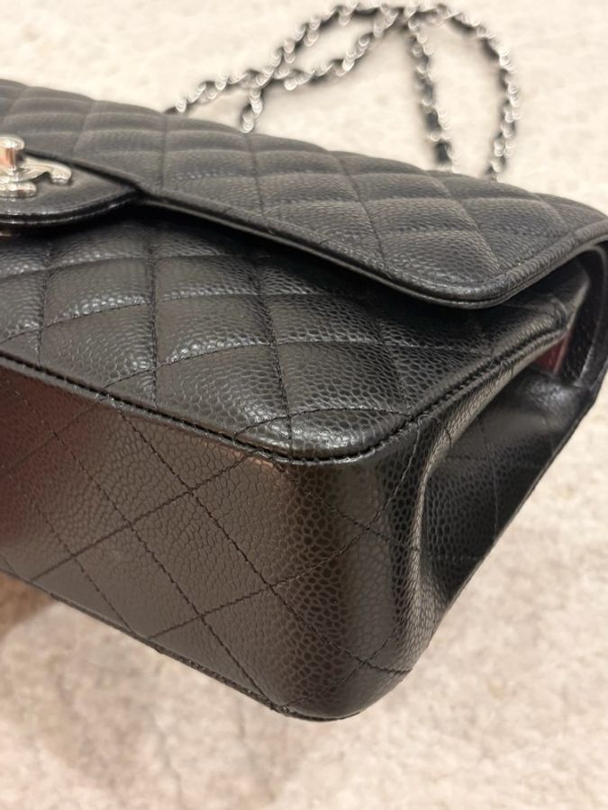 CHANEL Classic Flap Medium 25 黑色荔枝皮銀扣 CF經典中號 全配件-14
