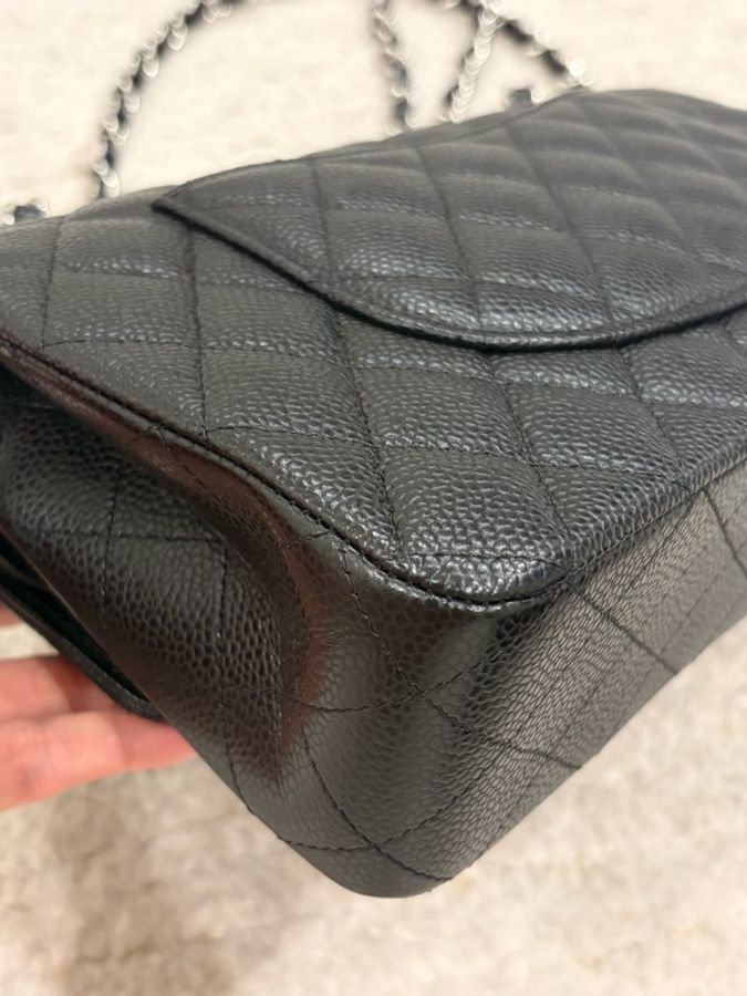 CHANEL Classic Flap Medium 25 黑色荔枝皮銀扣 CF經典中號 全配件-15