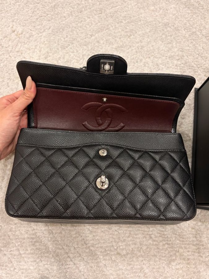 CHANEL Classic Flap Medium 25 黑色荔枝皮銀扣 CF經典中號 全配件-18