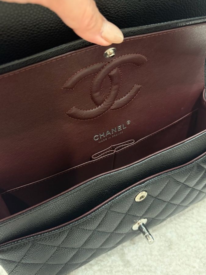 CHANEL Classic Flap Medium 25 黑色荔枝皮銀扣 CF經典中號 全配件-19