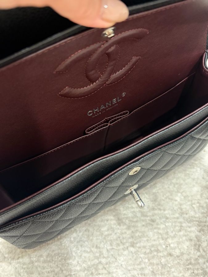 CHANEL Classic Flap Medium 25 黑色荔枝皮銀扣 CF經典中號 全配件-20