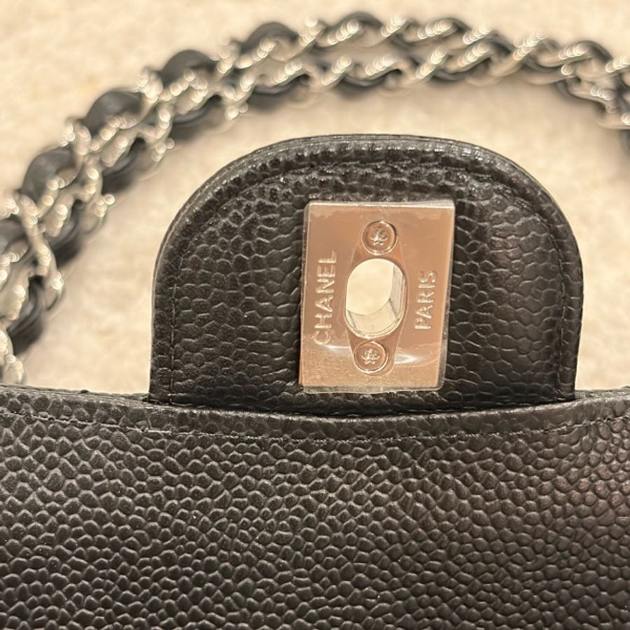 CHANEL Classic Flap Medium 25 黑色荔枝皮銀扣 CF經典中號 全配件-21