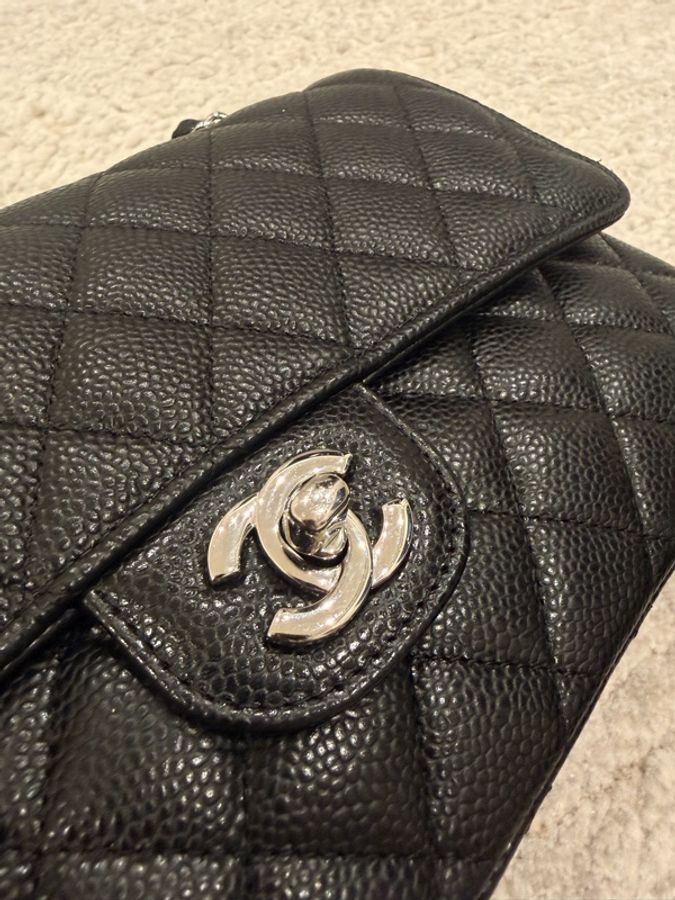 CHANEL Classic Flap Medium 25 黑色荔枝皮銀扣 CF經典中號 全配件-22