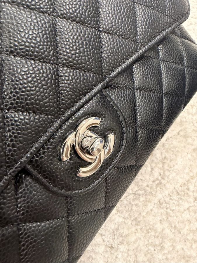 CHANEL Classic Flap Medium 25 黑色荔枝皮銀扣 CF經典中號 全配件-23