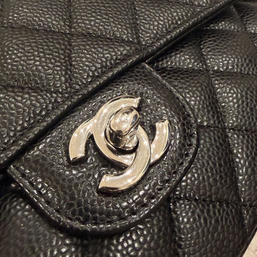 CHANEL Classic Flap Medium 25 黑色荔枝皮銀扣 CF經典中號 全配件-27