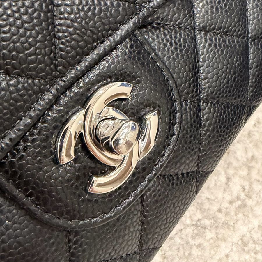 CHANEL Classic Flap Medium 25 黑色荔枝皮銀扣 CF經典中號 全配件-28