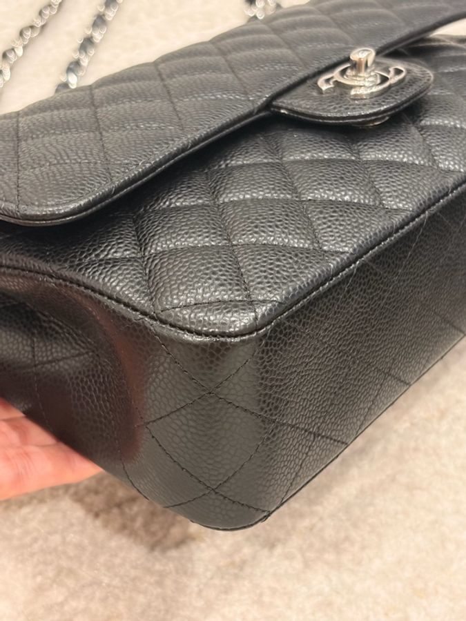 CHANEL Classic Flap Medium 25 黑色荔枝皮銀扣 CF經典中號 全配件-3