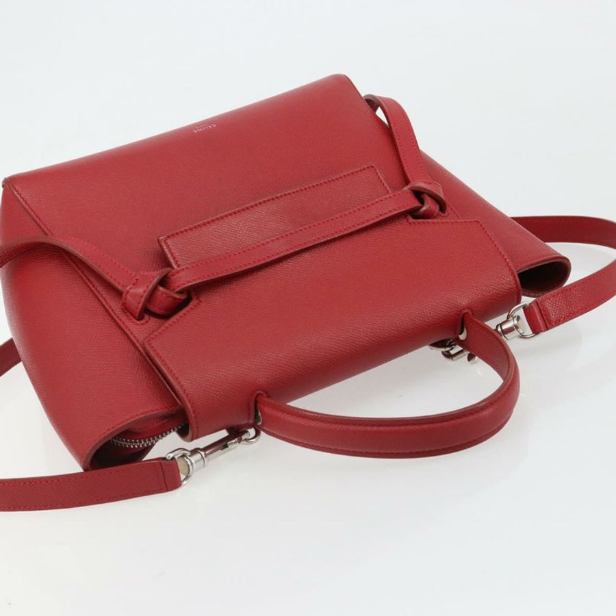 【日本直送】CELINE Belt Bag Micro Hand Bag Leather 2way Red Silver Auth 185181V-5