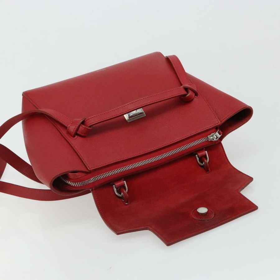 【日本直送】CELINE Belt Bag Micro Hand Bag Leather 2way Red Silver Auth 185181V-19