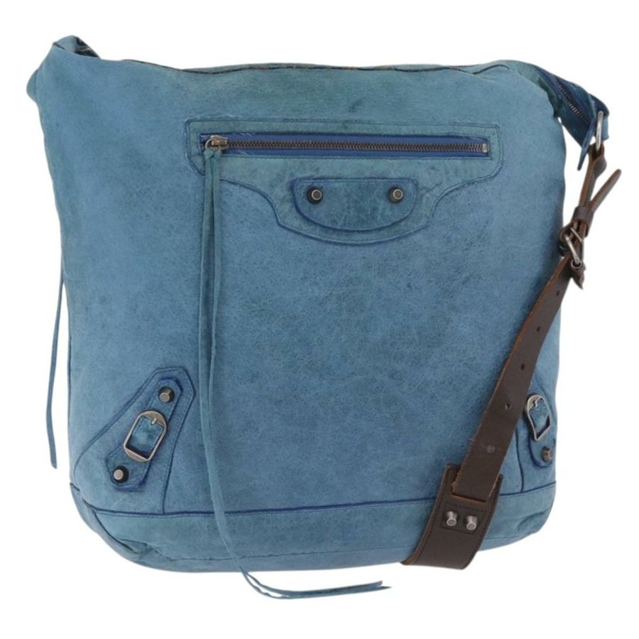 【日本直送】BALENCIAGA The Day 單肩包 皮革 藍色 銀色 141175 正品 185397A-0
