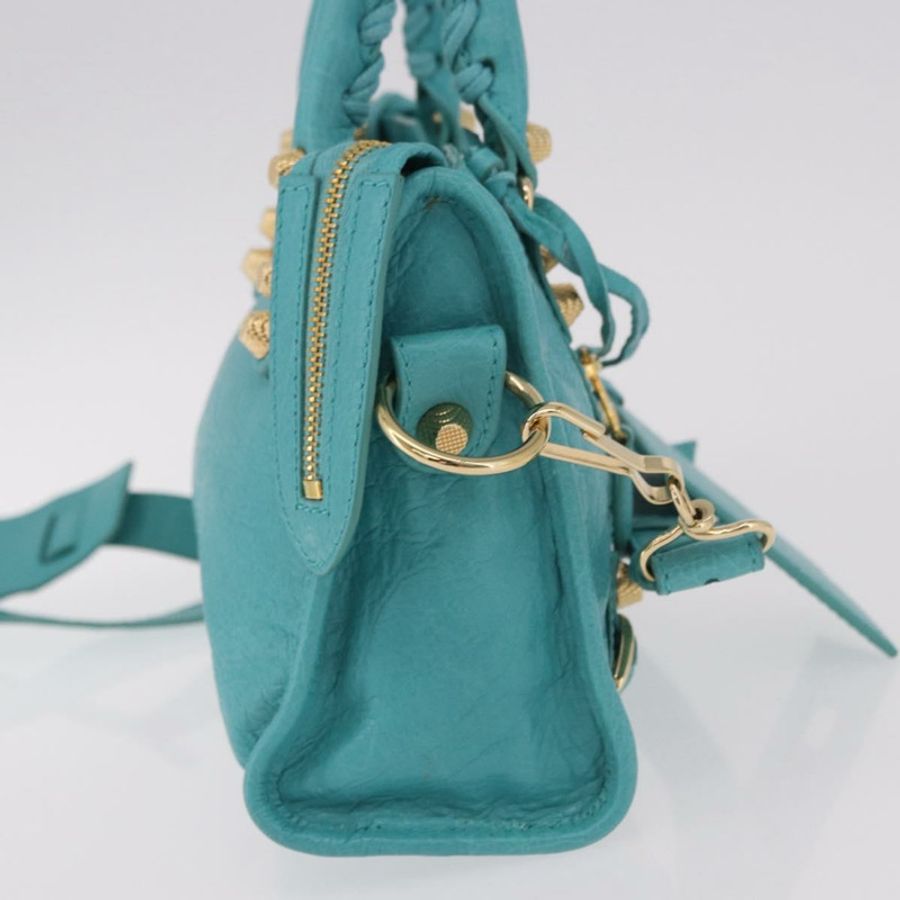 【日本直送】BALENCIAGA Giant Mini City Bag 皮革 2way Turquoise Blue 309544 Auth 185402SAM-3