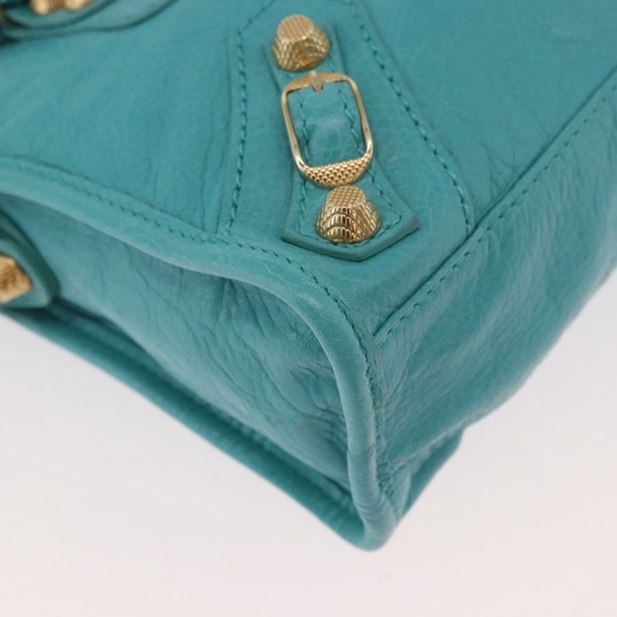 【日本直送】BALENCIAGA Giant Mini City Bag 皮革 2way Turquoise Blue 309544 Auth 185402SAM-14