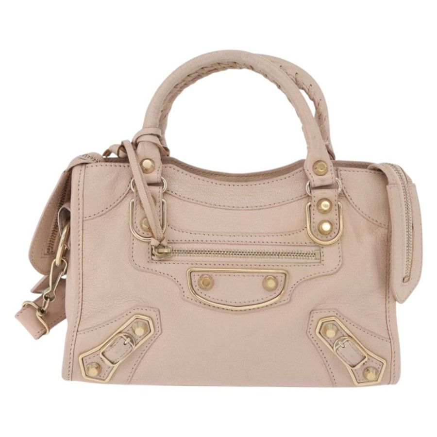 【日本直送】BALENCIAGA 經典金屬邊迷你都會包 皮革 兩用 粉紅色 正品 185449V-12