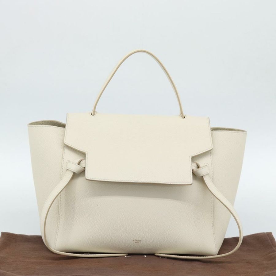 【日本直送】CELINE Micro Belt 手提包 皮革 白色 金色 正品 185630V-11