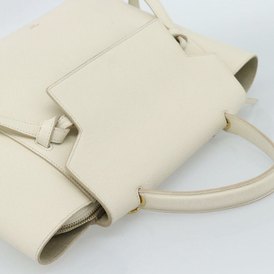 【日本直送】CELINE Micro Belt 手提包 皮革 白色 金色 正品 185630V-13