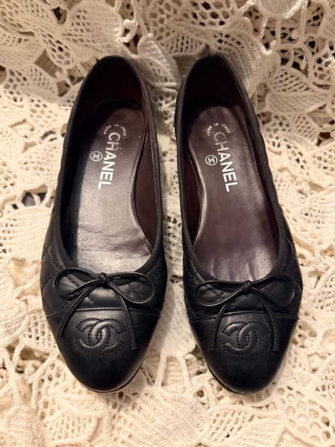 CHANEL 香奈兒 的經典絎縫雙 C Logo 蝴蝶結芭蕾舞平底鞋36 1/2-2