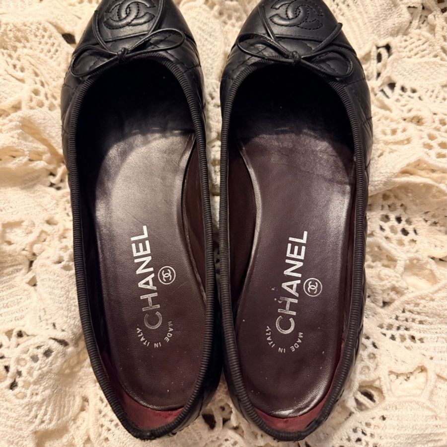 CHANEL 香奈兒 的經典絎縫雙 C Logo 蝴蝶結芭蕾舞平底鞋36 1/2-20
