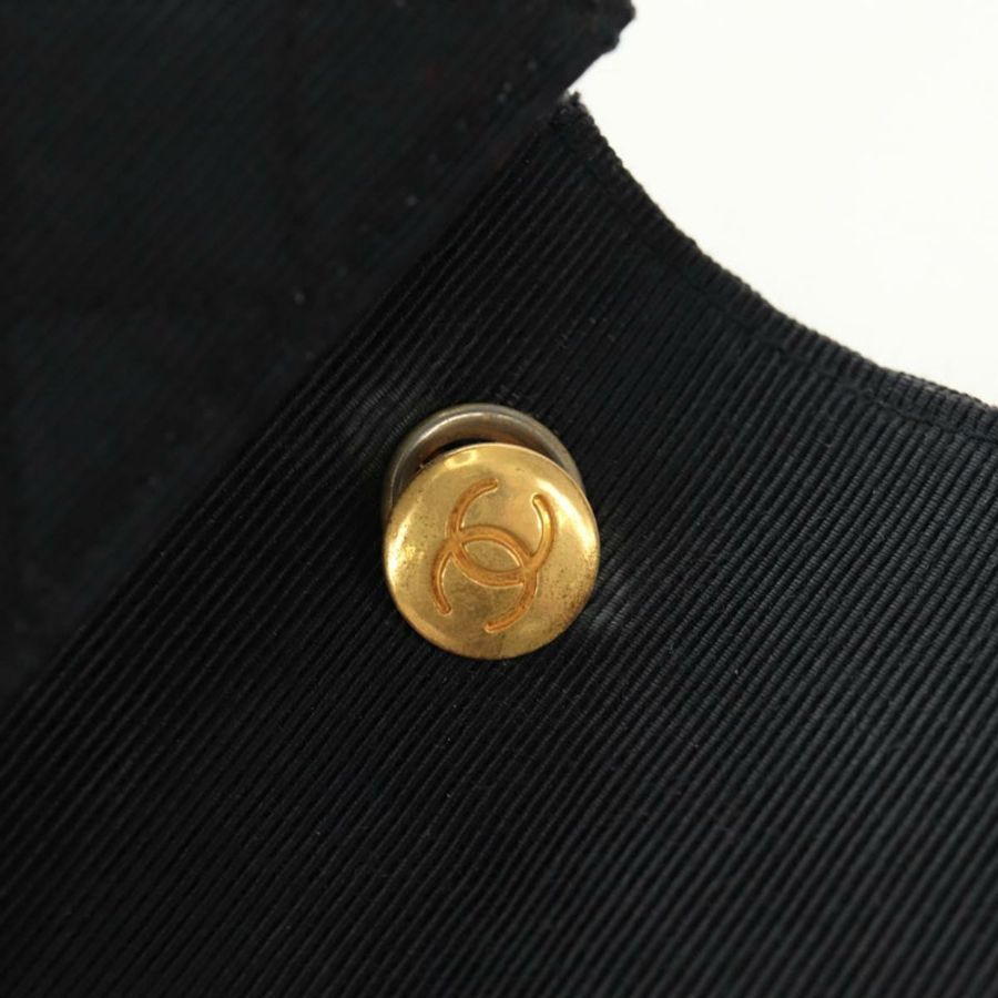 【日本直送】香奈兒 (CHANEL) 絎縫鏈條肩包,帆布材質,黑色,金色雙C標誌,貨號 184384V-19