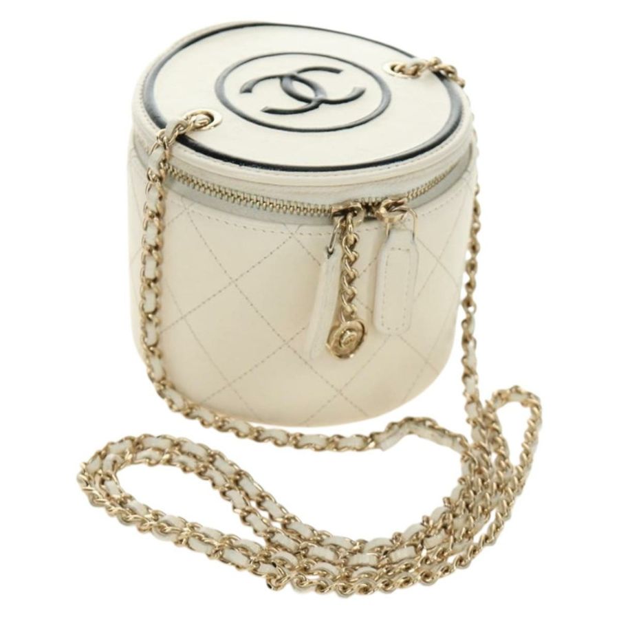 【日本直送】香奈兒 (CHANEL) 絎縫鏈條肩背包 白色 金色 CC 標誌 Auth bs35547SAM-0