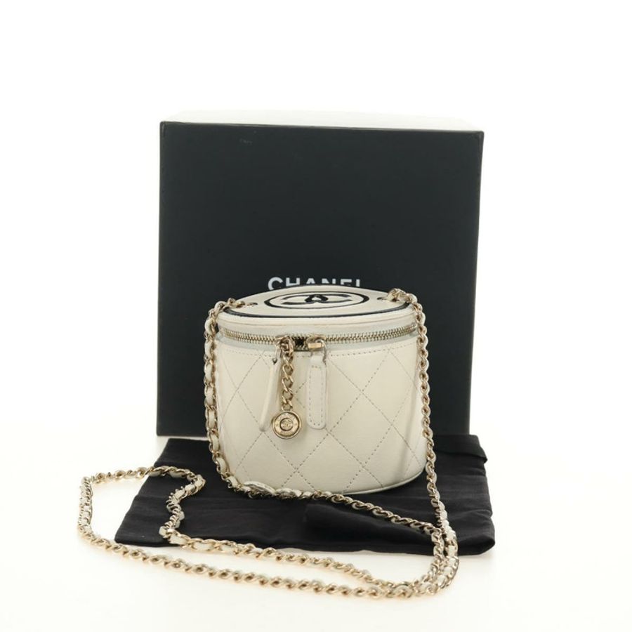 【日本直送】香奈兒 (CHANEL) 絎縫鏈條肩背包 白色 金色 CC 標誌 Auth bs35547SAM-11