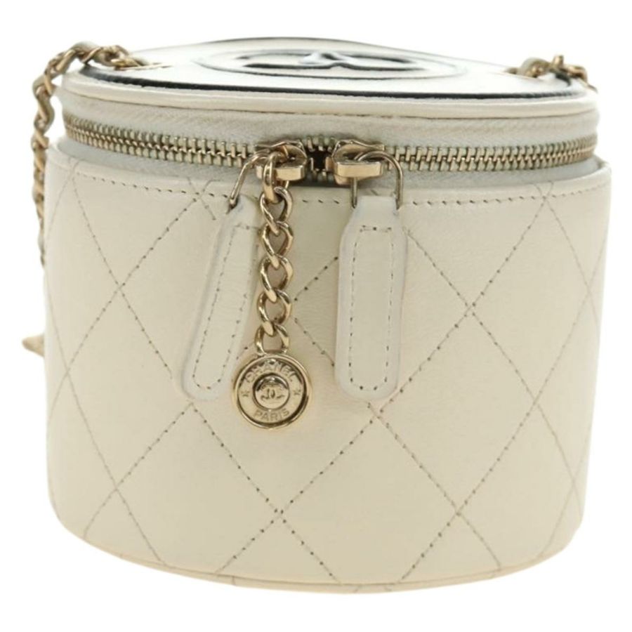 【日本直送】香奈兒 (CHANEL) 絎縫鏈條肩背包 白色 金色 CC 標誌 Auth bs35547SAM-12