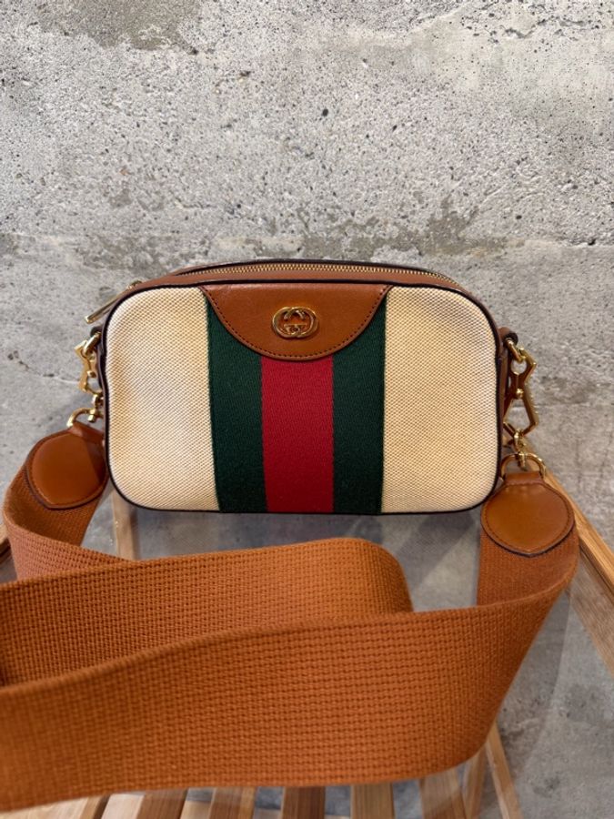 Gucci Vintage Web 復古帆布拼接皮革相機包-2