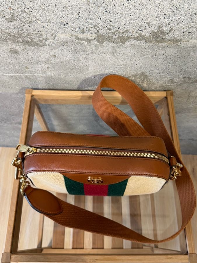 Gucci Vintage Web 復古帆布拼接皮革相機包-4