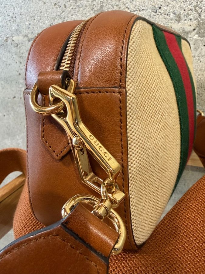 Gucci Vintage Web 復古帆布拼接皮革相機包-12