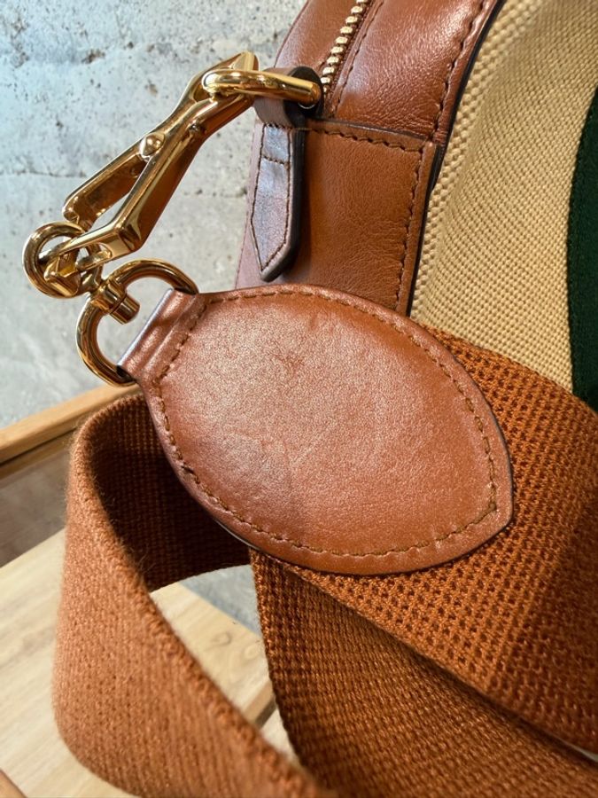 Gucci Vintage Web 復古帆布拼接皮革相機包-21