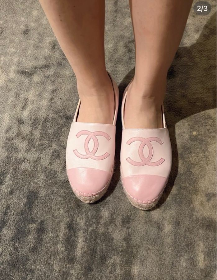 Chanel/香奈兒粉色羊皮圓頭套腳漁夫鞋 36碼-7