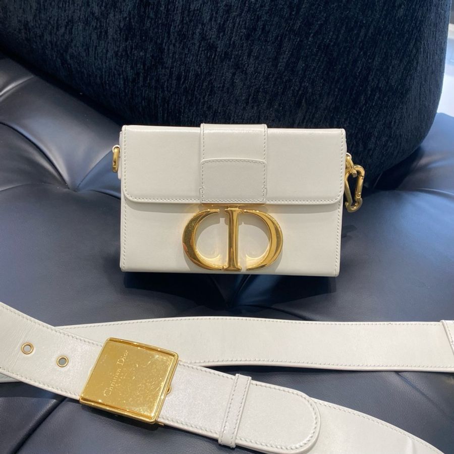 迪奧 Dior mini box 白金 奶白色光面牛皮革盒子包 寬肩帶可調節 底長17.5-0