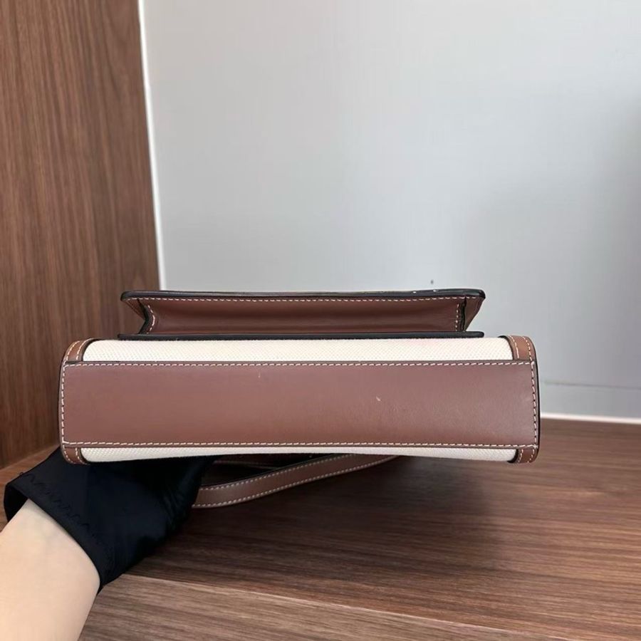 博柏利 Burberry Pocket郵差包 小號 米白拼棕色-4