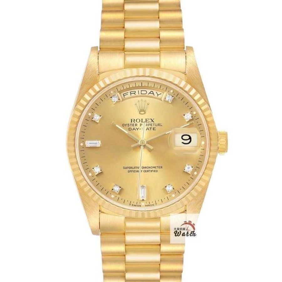 【大眾名錶】ROLEX勞力士 18038 Day-Date 蠔式日誌 18K金 6.9T鑽面 錶徑36 大眾名錶G226-0