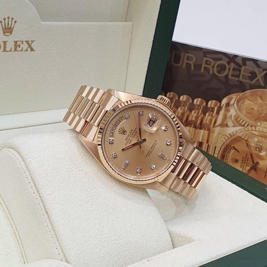 【大眾名錶】ROLEX勞力士 18038 Day-Date 蠔式日誌 18K金 6.9T鑽面 錶徑36 大眾名錶G226-3
