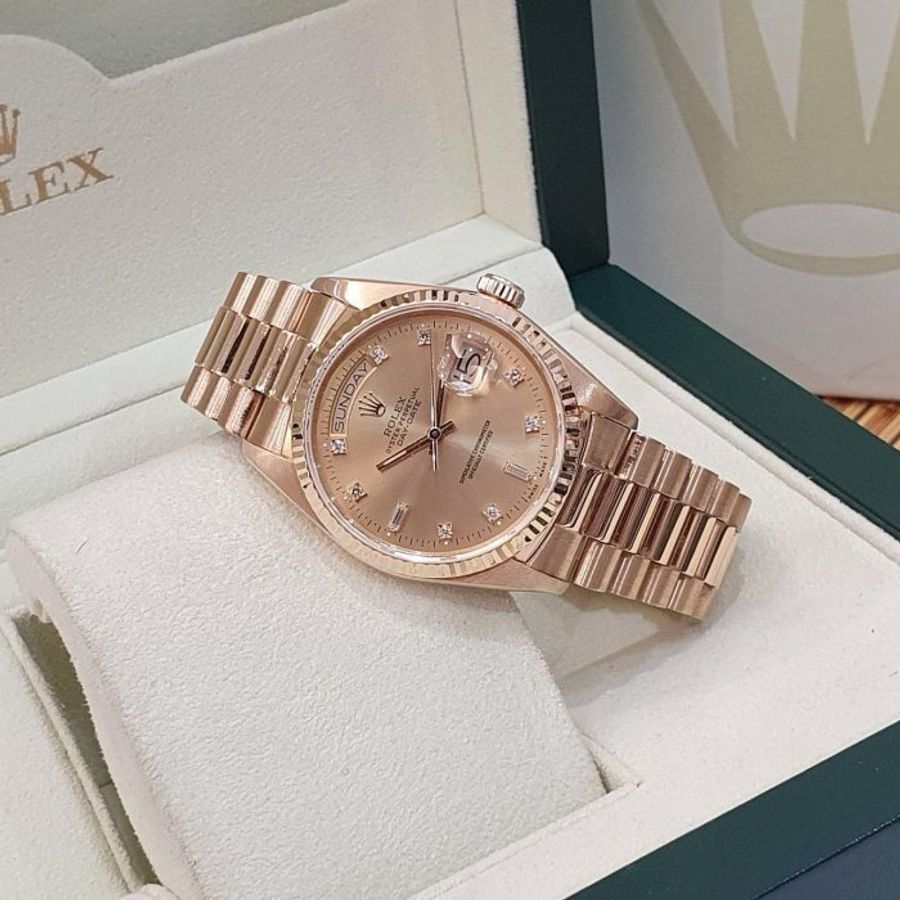 【大眾名錶】ROLEX 勞力士 18038 Day-Date 蠔式日誌 18K金 金十鑽面 錶徑36 B1156-2
